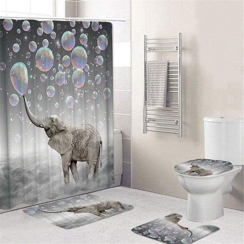 4/3/1PCS Animal Shower Curtain and Bath Rug Sets