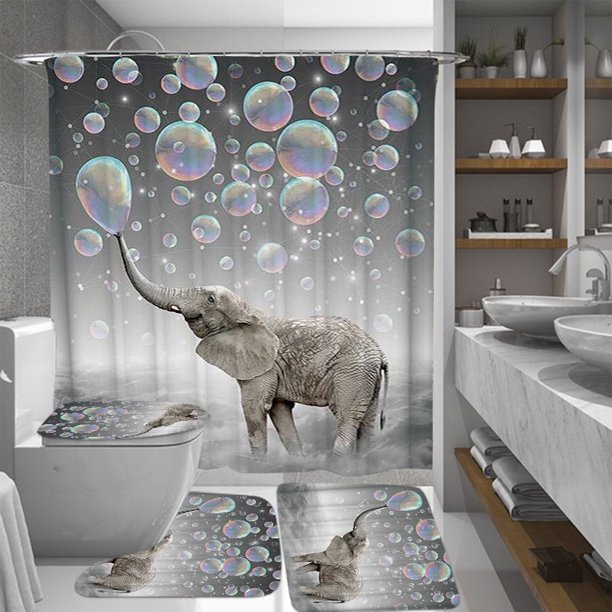 4/3/1PCS Animal Shower Curtain and Bath Rug Sets