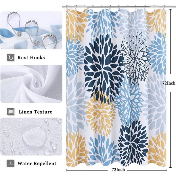 Curtain Floral Shower Curtain for Bathroom Blue Shower Curtain Set