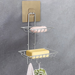 Double Tier Soap Dish, Stainless Steel Soap Holder with Hooks