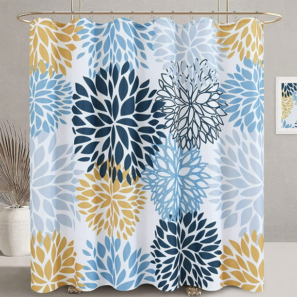 Curtain Floral Shower Curtain for Bathroom Blue Shower Curtain Set