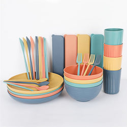 32PCS Dinnerware Set Natural Wheat Straw Rreusable