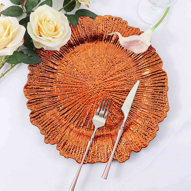 6 Orange 13" Acrylic Wooden Textured Round Reef Charger Plates