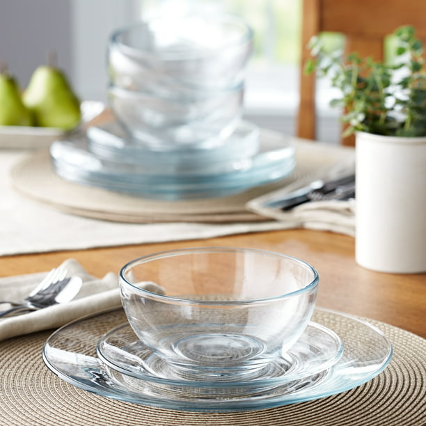 12-Pieces Round Clear Glass Dinnerware Set