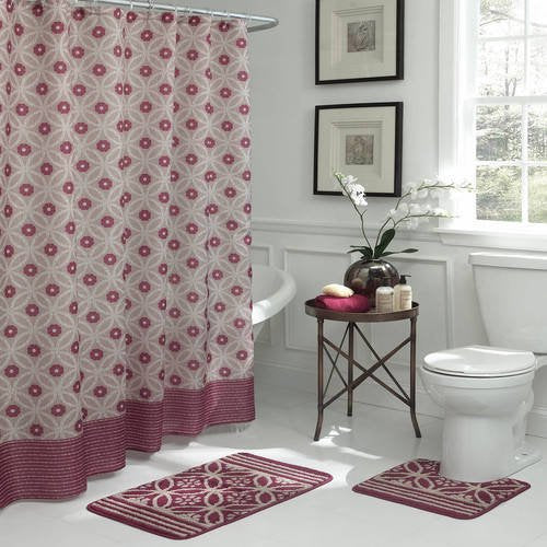 Red/Linen Flower, Bathroom Set