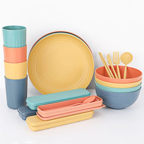 32PCS Dinnerware Set Natural Wheat Straw Rreusable